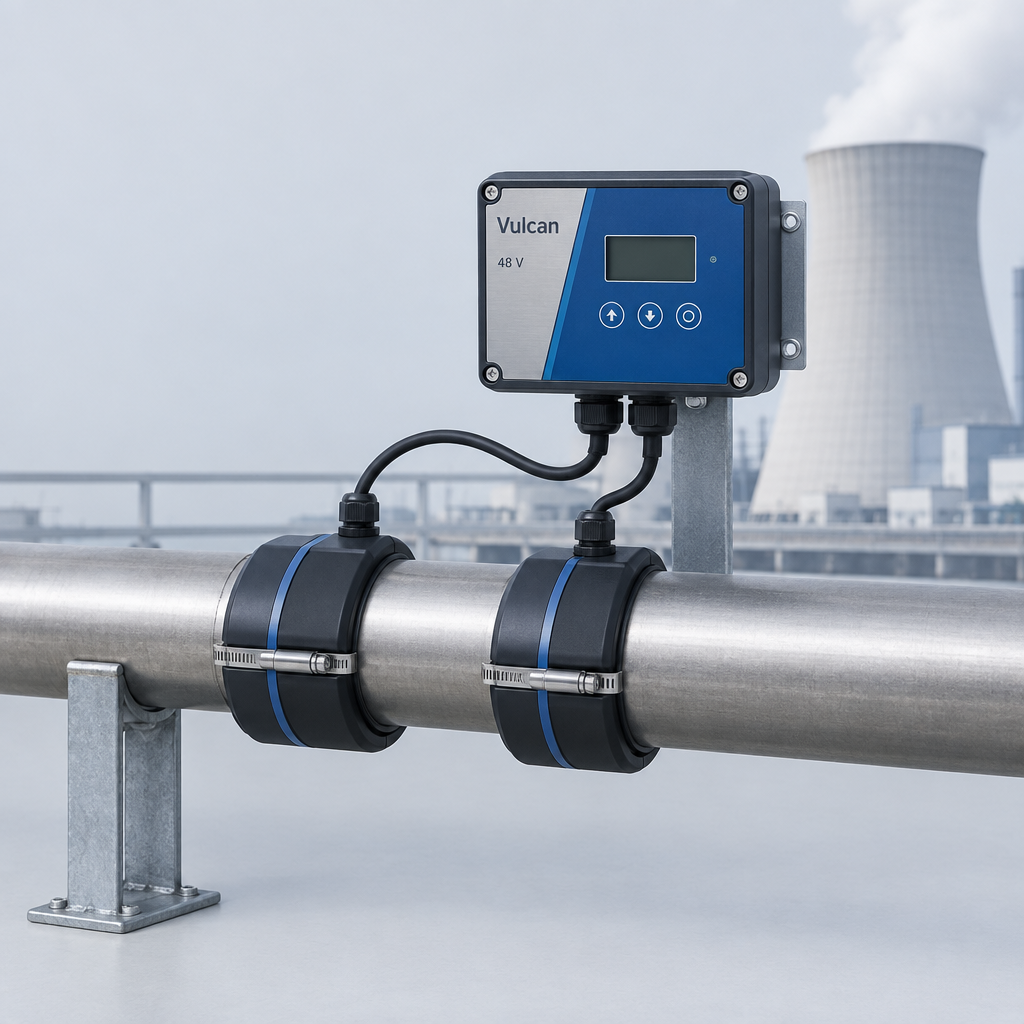Electronic anti-scale system Oman - Vulcan 48 Volt unit on industrial pipe