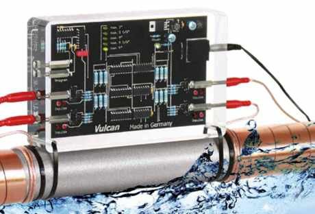 Vulcan electronic anti-scale system Oman control unit on copper pipe
